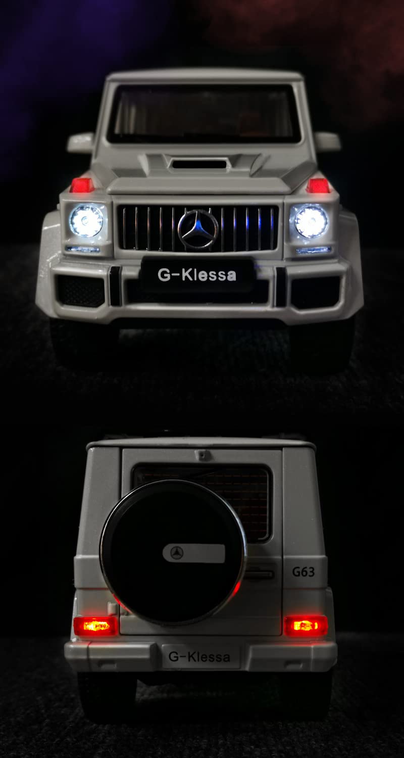 iLooboo Alloy Collectible White Benz G63 AMG Toy Vehicle Pull Back Die-Cast Car Model with Lights and Sound