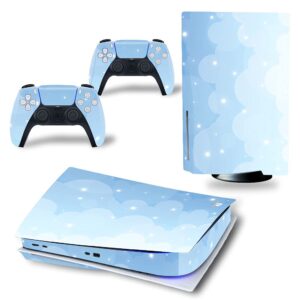 skin sticker for ps5 disc console and wireless controllers, protective vinyl decal full cover wrap for disc edition (blue)