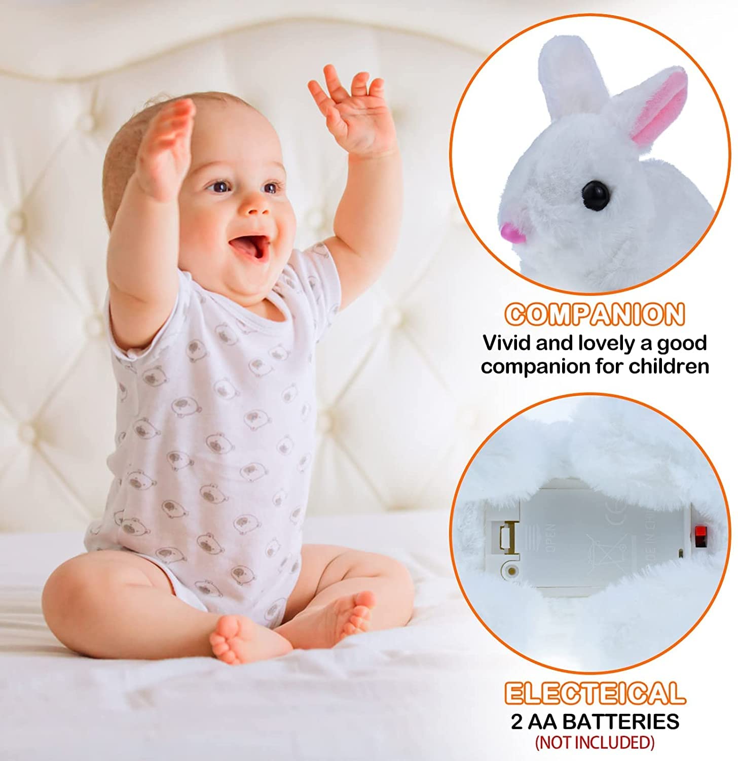 Bunny Toys Interactive Electronic Pet Toys Bunnies Can Walk and Talk, Easter Plush Stuffed Bunny Toy Walking Rabbit Educational Toys for Kids, Interactive Bunny Hopping Wiggle Ears Twitch Nose(White)