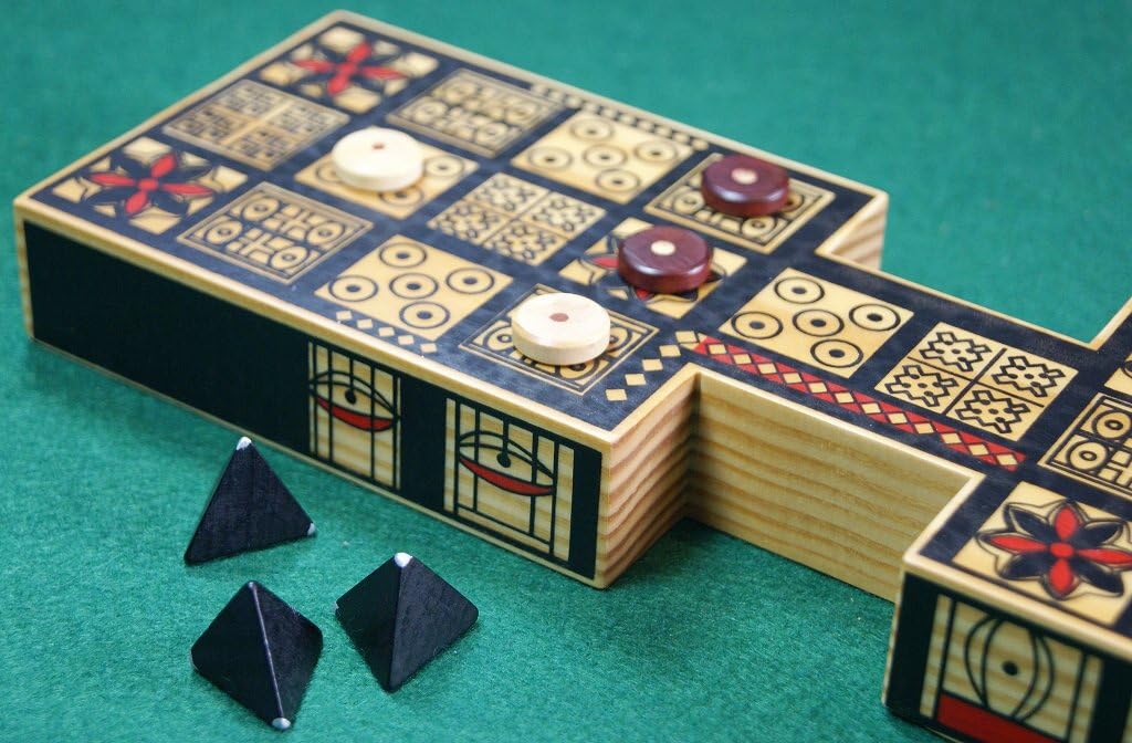 Masters Replica Royal Game of Ur Board Game with Pyramid Dice - Features Authentic Design with Solid Wood Board and Wooden Pieces