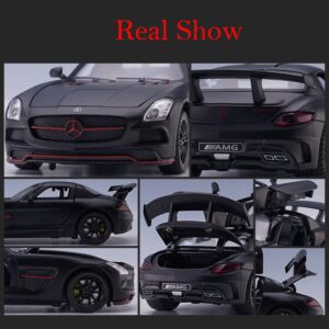 iLooboo Alloy Collectible Black Benz SLS AMG Toy Vehicle Pull Back Die-Cast Car Model with Lights and Sound