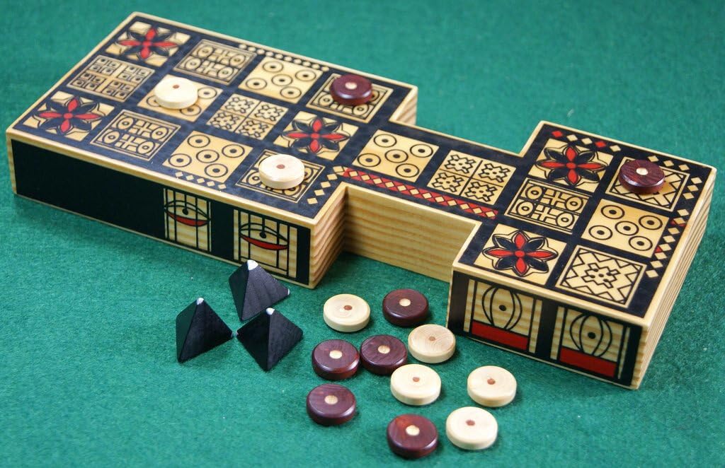 Masters Replica Royal Game of Ur Board Game with Pyramid Dice - Features Authentic Design with Solid Wood Board and Wooden Pieces