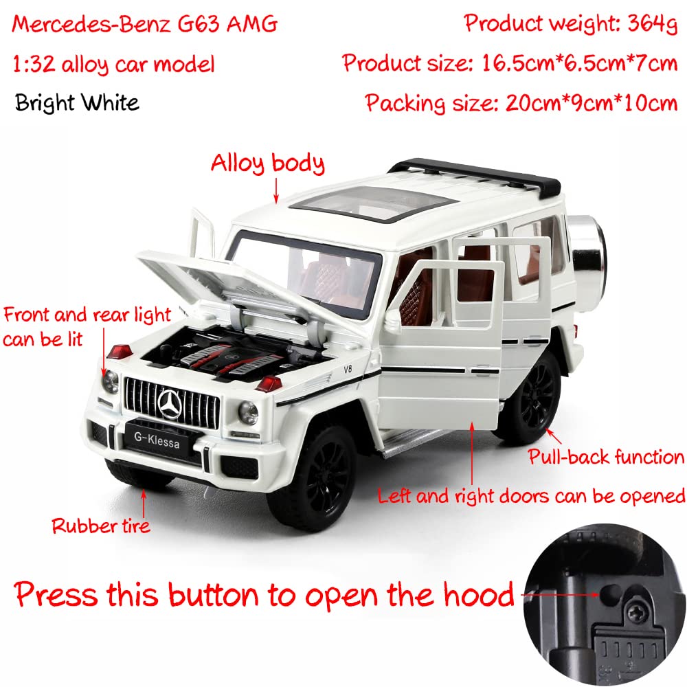 iLooboo Alloy Collectible White Benz G63 AMG Toy Vehicle Pull Back Die-Cast Car Model with Lights and Sound