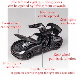 iLooboo Alloy Collectible Black Benz SLS AMG Toy Vehicle Pull Back Die-Cast Car Model with Lights and Sound