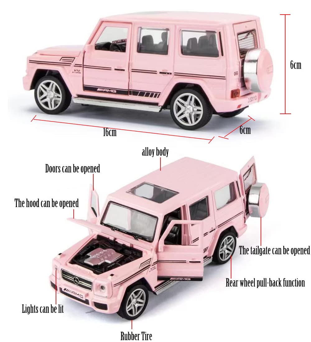 iLooboo Alloy Collectible Pink Benz G65 AMG Toy Vehicle Pull Back Die-Cast Car Model with Lights and Sound