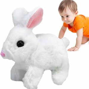 Bunny Toys Interactive Electronic Pet Toys Bunnies Can Walk and Talk, Easter Plush Stuffed Bunny Toy Walking Rabbit Educational Toys for Kids, Interactive Bunny Hopping Wiggle Ears Twitch Nose(White)