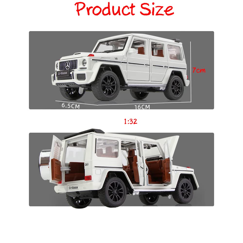 iLooboo Alloy Collectible White Benz G63 AMG Toy Vehicle Pull Back Die-Cast Car Model with Lights and Sound