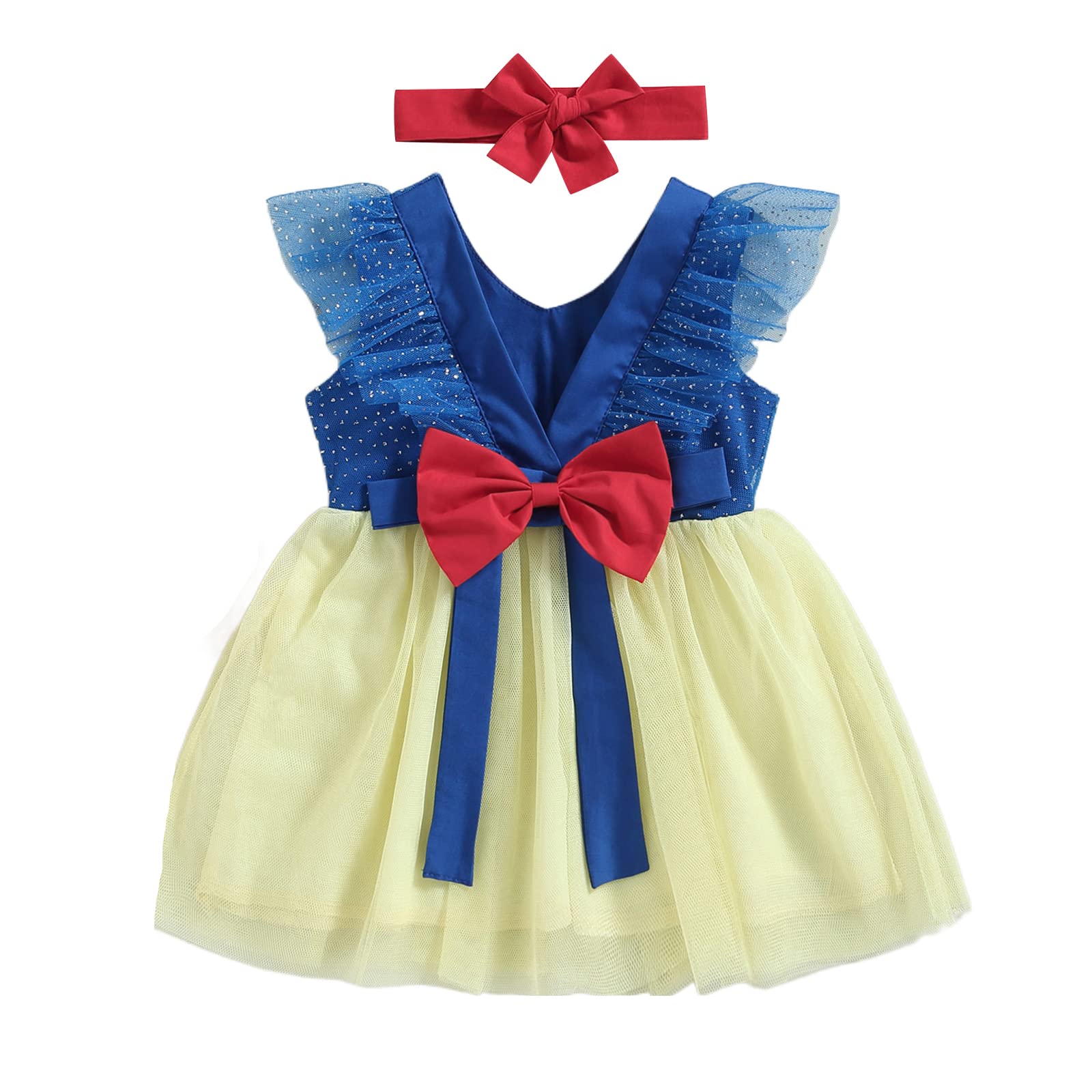 Snow White Dress for Baby Sleeveless Tulle Dress Princess Girl V-Back Bowknot Tutu Dress Summer Clothes (as1, Age, 0_Month, 3_Months, Blue)