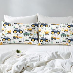 Excavator Tractor Bed Sheets King,Construction Vehicles Sheet Set for Kids Girls Teens Bedroom,Cartoon Car Toddler Bed Sheet with 2 Pillowcases,Equipment Trucks Sheets Boys Truck Room Decor