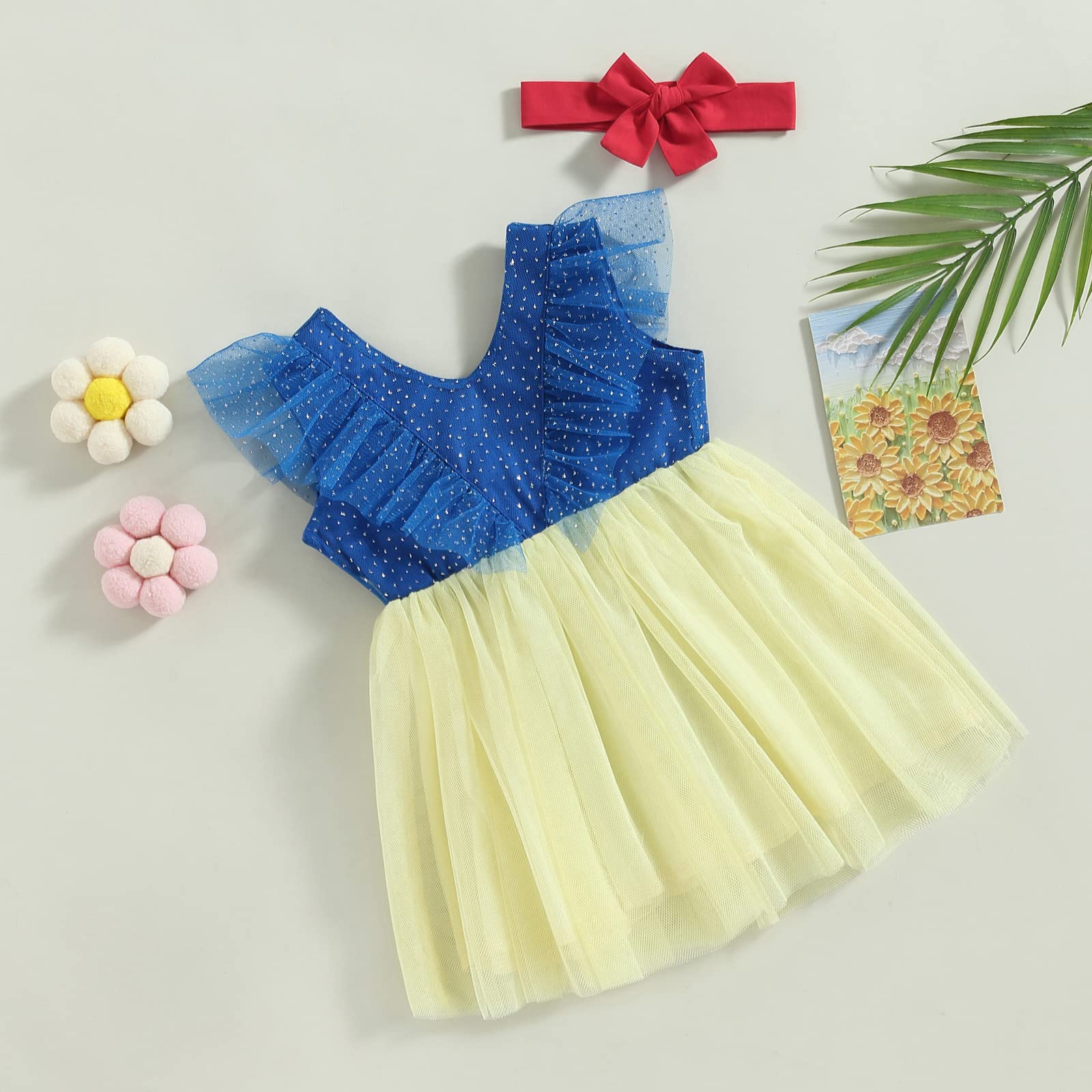 Snow White Dress for Baby Sleeveless Tulle Dress Princess Girl V-Back Bowknot Tutu Dress Summer Clothes (as1, Age, 0_Month, 3_Months, Blue)