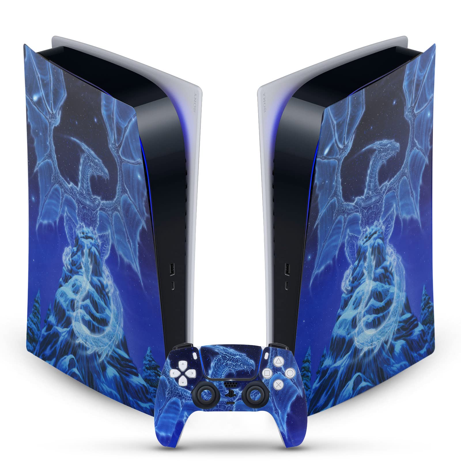 Head Case Designs Officially Licensed Ed Beard Jr Winter Spirit Dragons Vinyl Faceplate Gaming Skin Decal Compatible With Sony PlayStation 5 PS5 Digital Edition Console and DualSense Controller