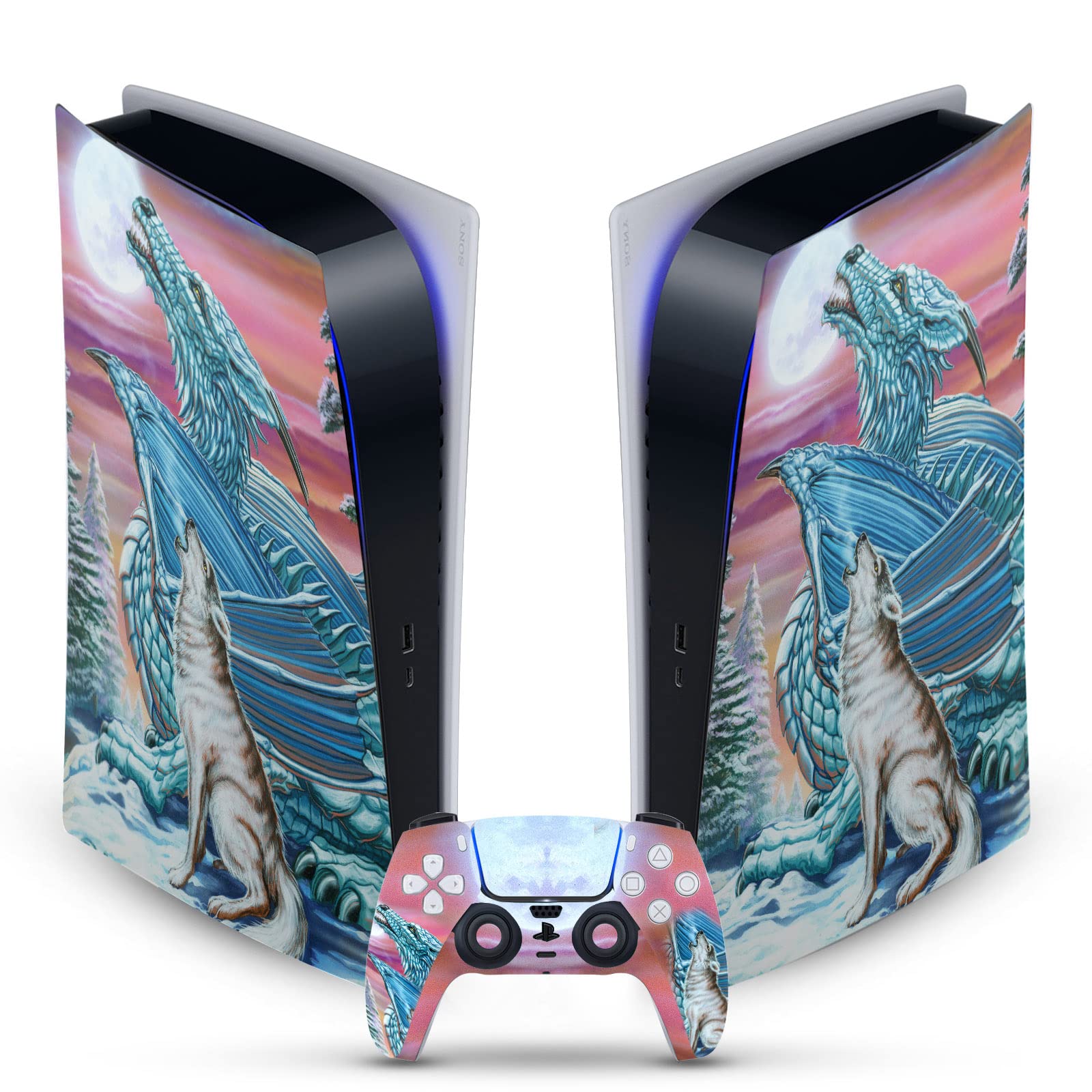 Head Case Designs Officially Licensed Ed Beard Jr Moon Song Wolf Moon Dragons Vinyl Faceplate Gaming Skin Decal Compatible With Sony PlayStation 5 PS5 Digital Edition Console and DualSense Controller