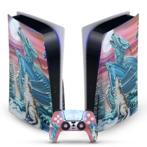 head case designs officially licensed ed beard jr moon song wolf moon dragons vinyl faceplate gaming skin decal compatible with sony playstation 5 ps5 disc edition console & dualsense controller