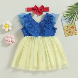 Snow White Dress for Baby Sleeveless Tulle Dress Princess Girl V-Back Bowknot Tutu Dress Summer Clothes (as1, Age, 0_Month, 3_Months, Blue)