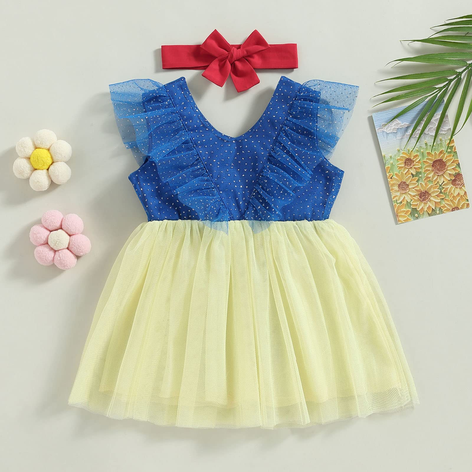 Snow White Dress for Baby Sleeveless Tulle Dress Princess Girl V-Back Bowknot Tutu Dress Summer Clothes (as1, Age, 0_Month, 3_Months, Blue)