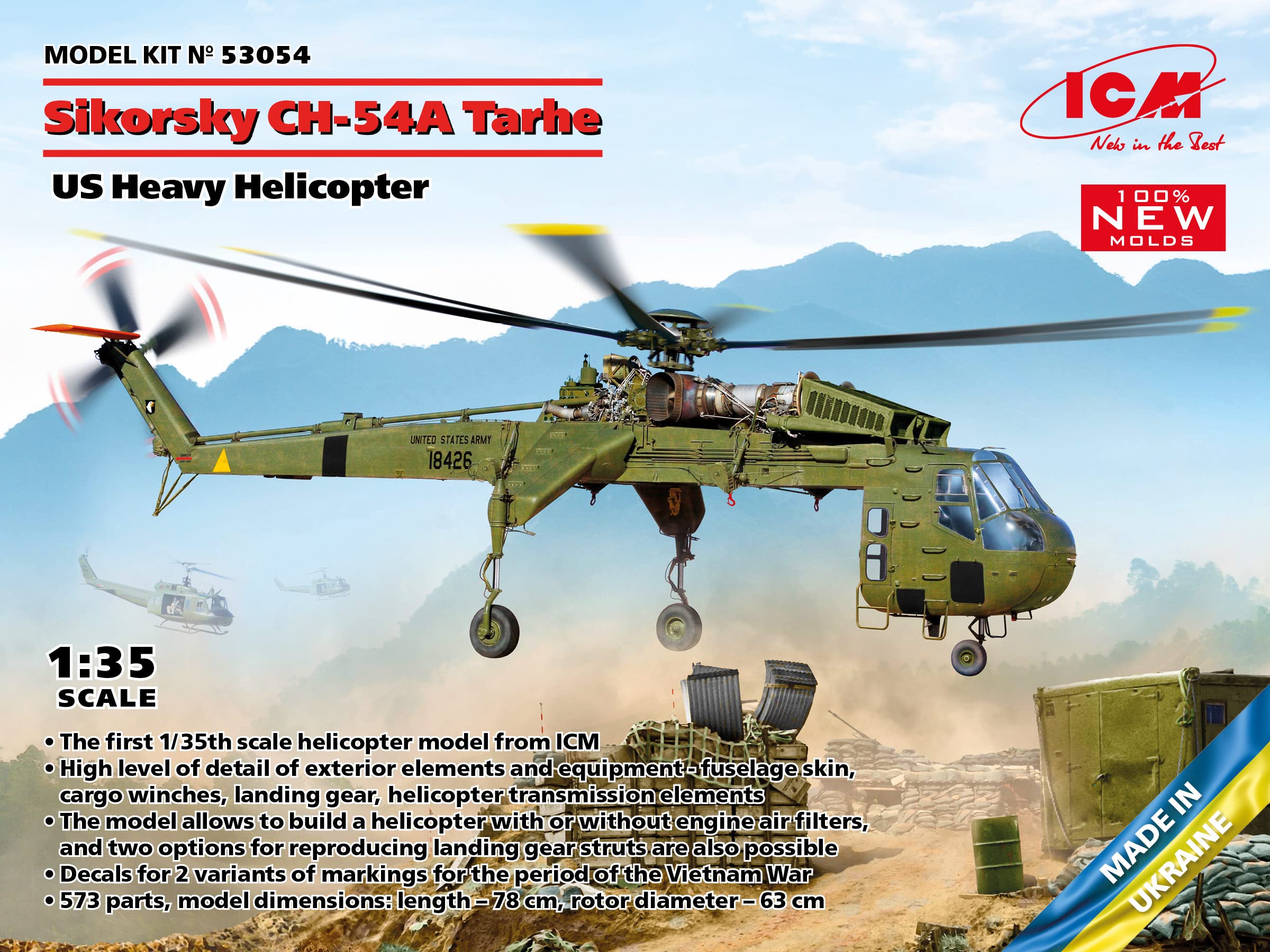 ICM 53054 — Sikorsky CH-54A Tarhe, US Military Heavy Helicopter Model Kit — Plastic Model Kit in 1:35 Scale — Highly-Detailed Replica of The Original Sikorsky CH-54A Tarhe