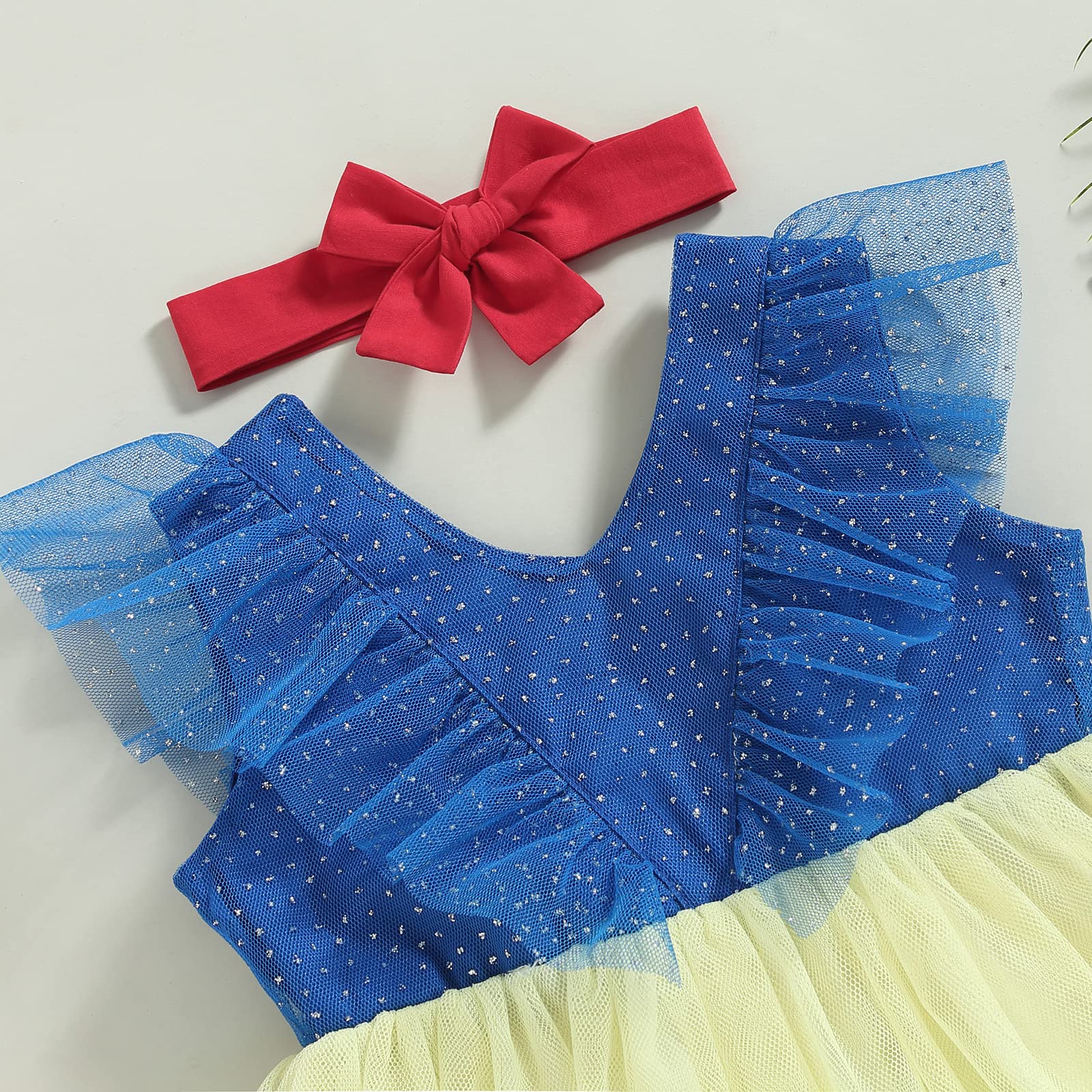 Snow White Dress for Baby Sleeveless Tulle Dress Princess Girl V-Back Bowknot Tutu Dress Summer Clothes (as1, Age, 0_Month, 3_Months, Blue)