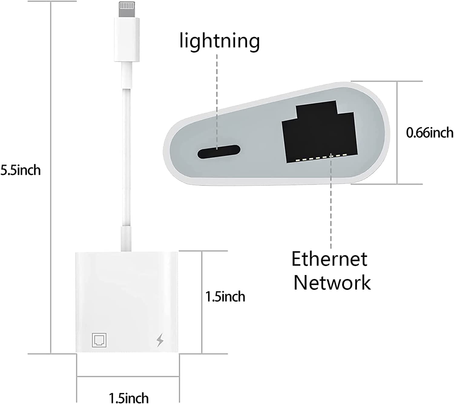 Lightning to Ethernet Adapter, 2 in 1 RJ45 Ethernet LAN Network Adapter, with Charging for iPhone/iPad, Certified Plug and Play Adapter, Support 100 Mbps Ethernet Network