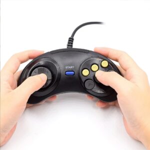 Xspeedonline 2Pcs 6-Button Wired Game Controller Compatible for Sega Genesis for Nintendo SNES Platform, Black