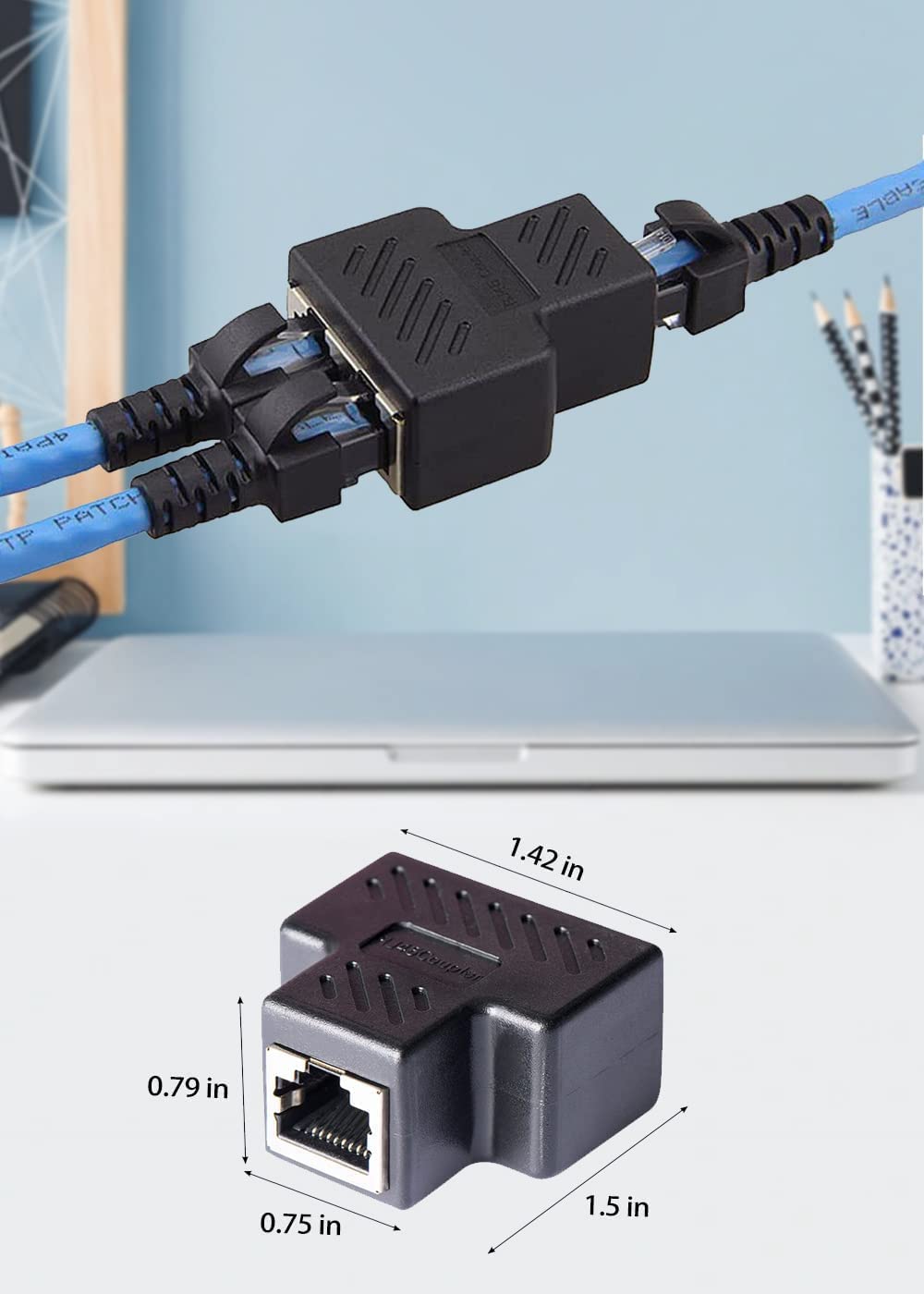 2 pieces RJ45 Coupler, Ethernet Coupler, in Line Coupler for Super Cat5, Cat5e, Cat6, Cat7 LAN Ethernet Socket Connector Adapter, 1 to 2 Ethernet Splitter Coupler Adapter