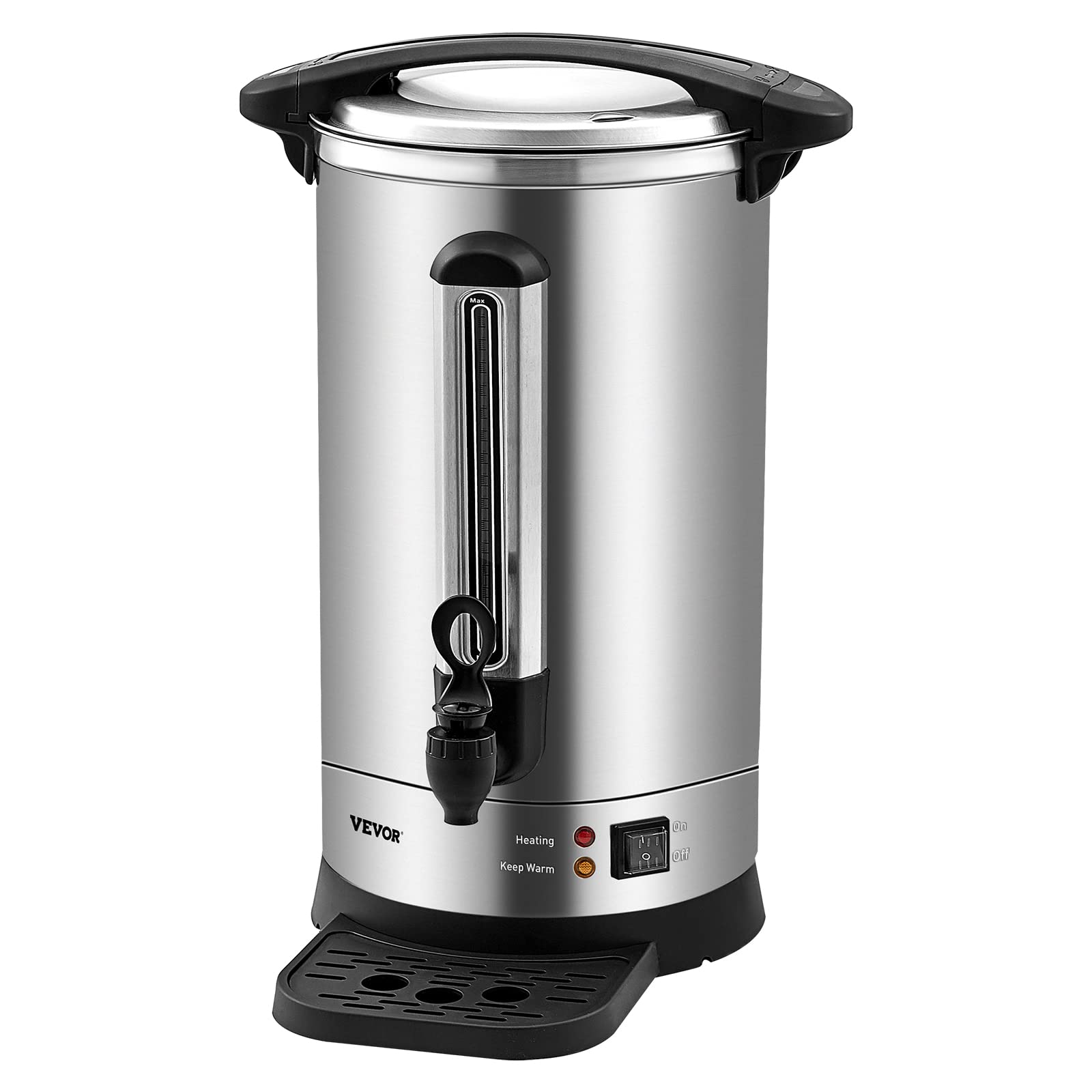 VEVOR Commercial Coffee Urn, 65Cups/10qt Stainless Steel Large Coffee Dispenser, 1500W 110V Electric Coffee Maker Urn For Quick Brewing, Hot Water Urn with Water Gauge for Easy Viewing