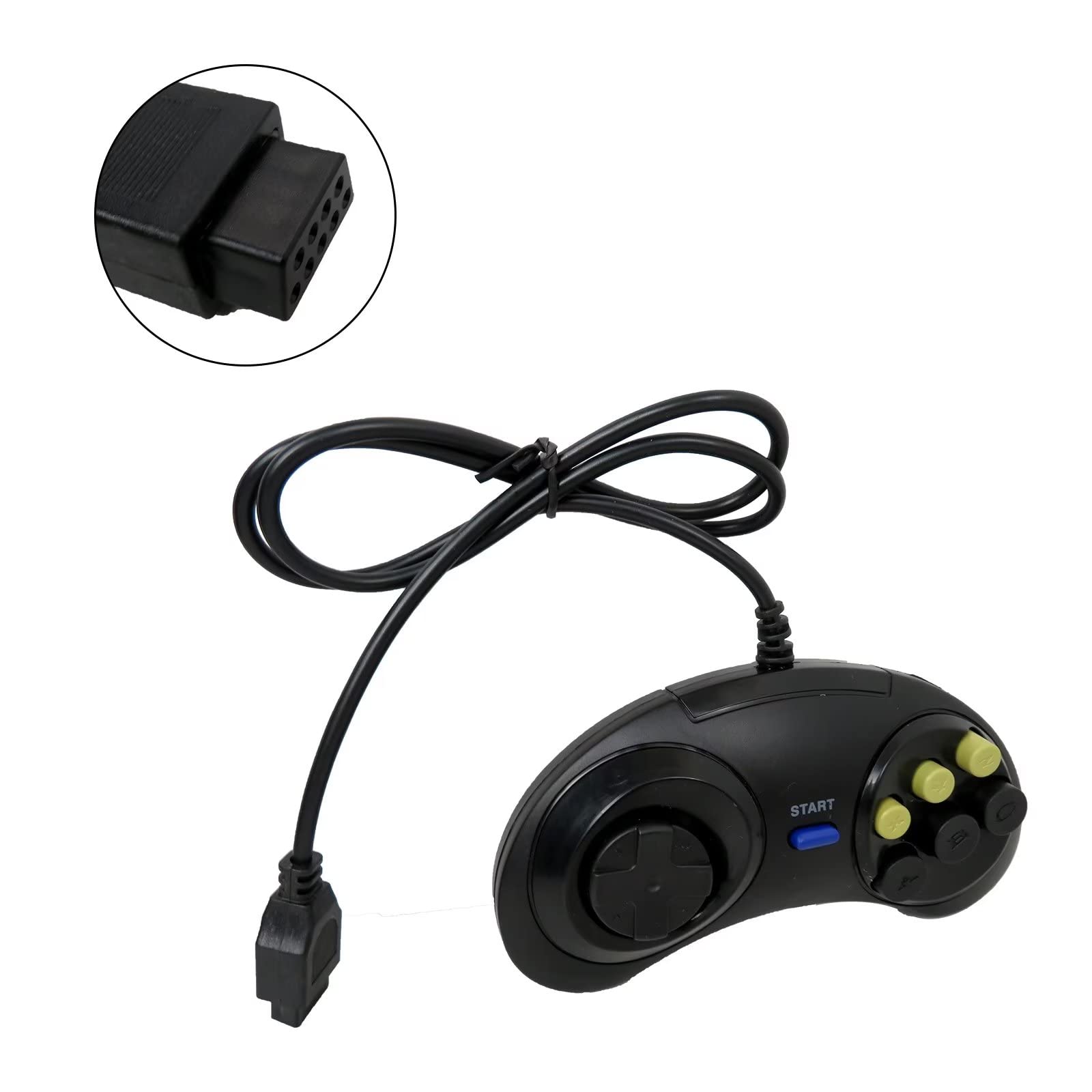 Xspeedonline 2Pcs Black 6-Button Wired Game Controller for SEGA Genesis, Gamed Joystick for Nintendo SNES