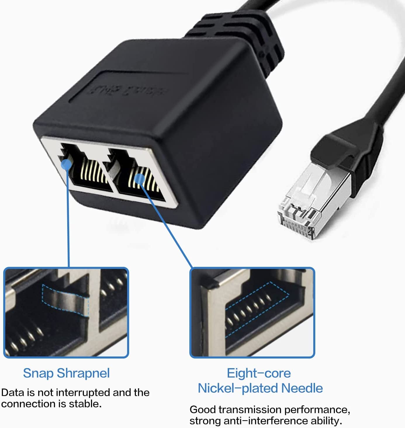 RJ45 Coupler, Ethernet Coupler, 1 Male to 2 Female Network Adapter RJ45 LAN Ethernet Socket Connector Adapter Suitable Super Cat5/Cat5e/Cat6 LAN Ethernet Cable Splitter