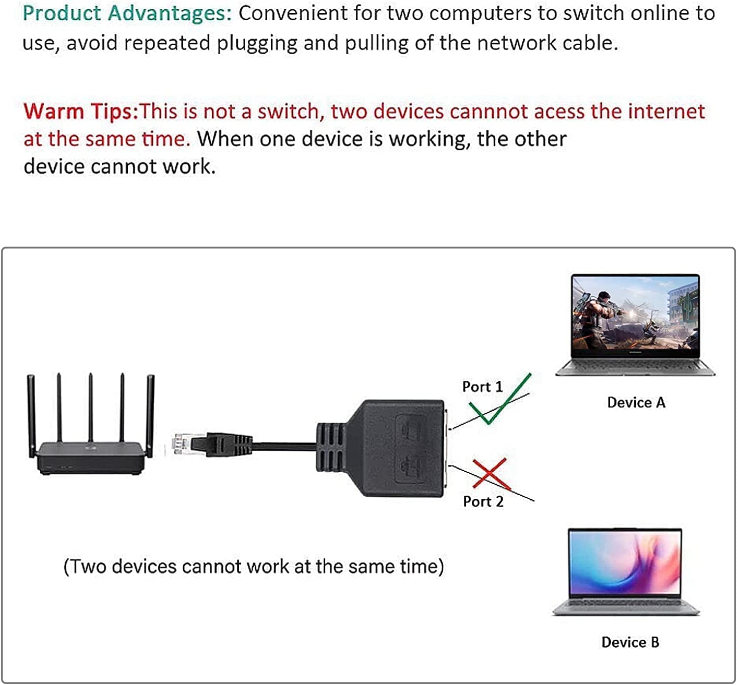 RJ45 Coupler, Ethernet Coupler, 1 Male to 2 Female Network Adapter RJ45 LAN Ethernet Socket Connector Adapter Suitable Super Cat5/Cat5e/Cat6 LAN Ethernet Cable Splitter