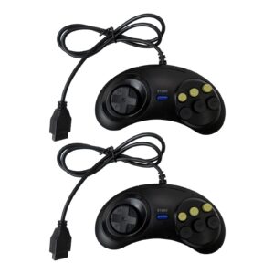 xspeedonline 2pcs black 6-button wired game controller for sega genesis, gamed joystick for nintendo snes