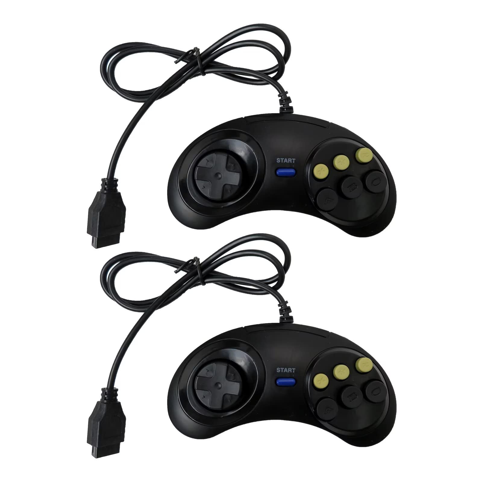 Xspeedonline 2Pcs Black 6-Button Wired Game Controller for SEGA Genesis, Gamed Joystick for Nintendo SNES