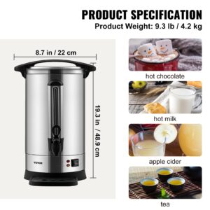 VEVOR Commercial Coffee Urn, 65Cups/10qt Stainless Steel Large Coffee Dispenser, 1500W 110V Electric Coffee Maker Urn For Quick Brewing, Hot Water Urn with Water Gauge for Easy Viewing