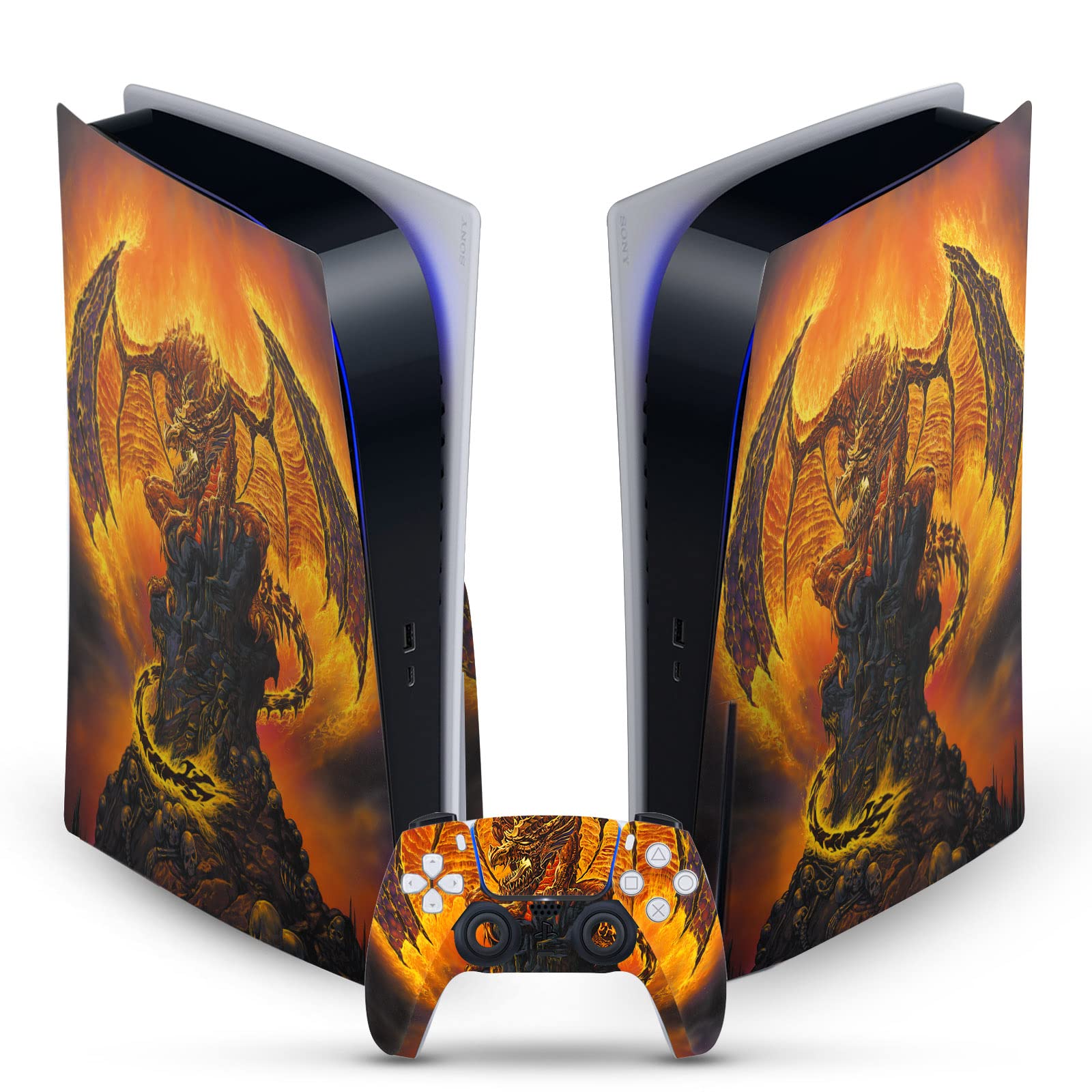 Head Case Designs Officially Licensed Ed Beard Jr Harbinger Of Fire Dragons Vinyl Faceplate Sticker Gaming Skin Decal Compatible With Sony PlayStation 5 PS5 Disc Edition Console & DualSense Controller