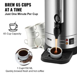 VEVOR Commercial Coffee Urn, 65Cups/10qt Stainless Steel Large Coffee Dispenser, 1500W 110V Electric Coffee Maker Urn For Quick Brewing, Hot Water Urn with Water Gauge for Easy Viewing