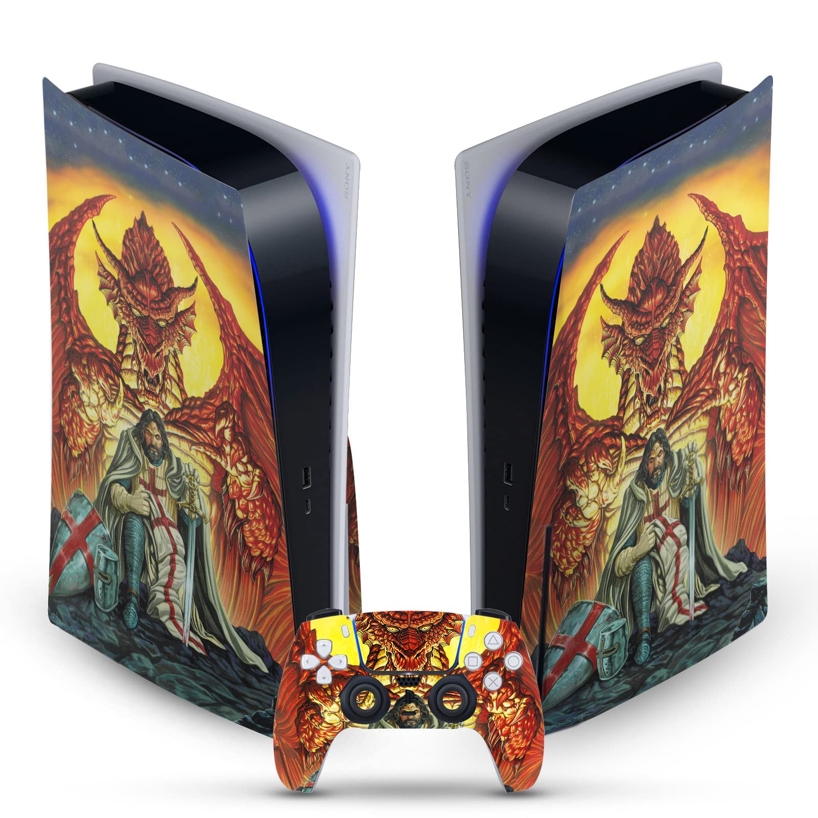 Head Case Designs Officially Licensed Ed Beard Jr Knight Templar Friendship Dragons Vinyl Faceplate Gaming Skin Decal Compatible With Sony PlayStation 5 PS5 Disc Edition Console & DualSense Controller