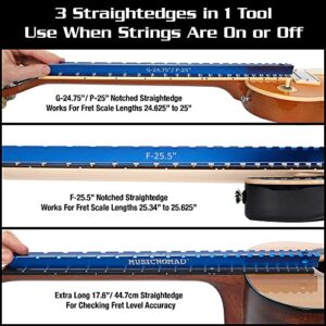 MusicNomad Tri-Beam 3 'n 1 Dual Notched Precision Straightedge for Acoustic and Electric Guitars Including Fender, Gibson, PRS (MN821)