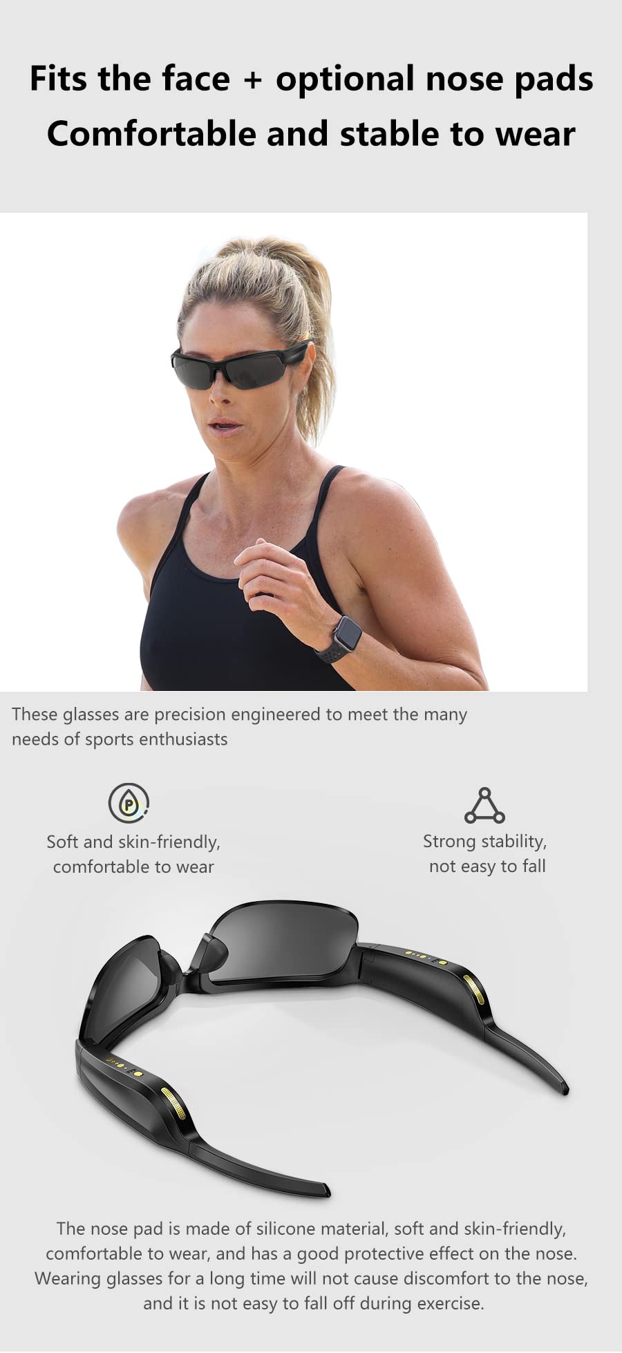 Smart Glasses: Blue Light Filtering & Polarized Sunglass Lenses - Low Latency Audio - Built-in Mic & Speakers - Touch & Voice Assistant Compatible