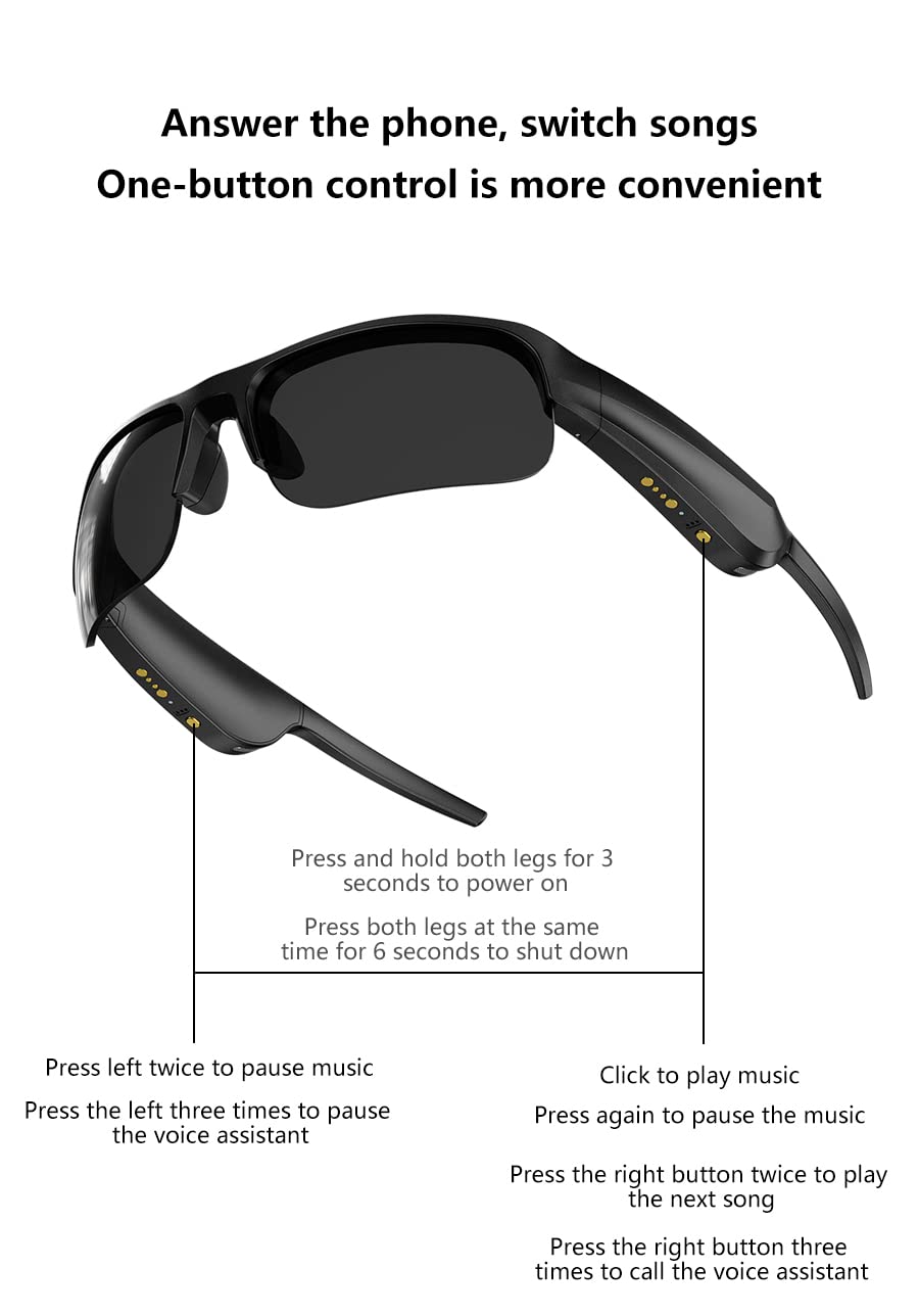 Smart Glasses: Blue Light Filtering & Polarized Sunglass Lenses - Low Latency Audio - Built-in Mic & Speakers - Touch & Voice Assistant Compatible