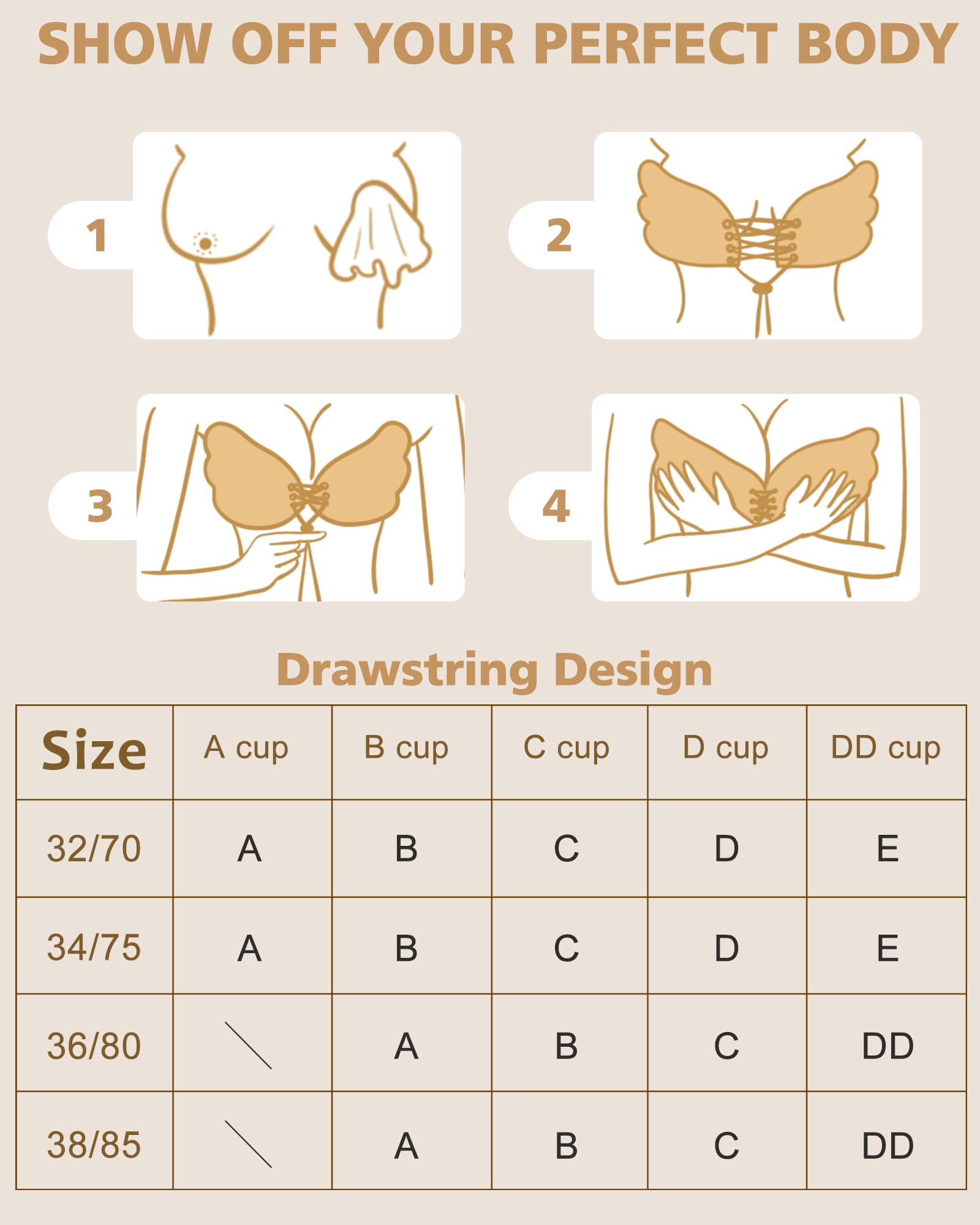 Cmojsk Sticky Bra, Backless Strapless Bra Push Up, Adhesive Invisible Lift Up Bras 2 Pairs Black/Beige