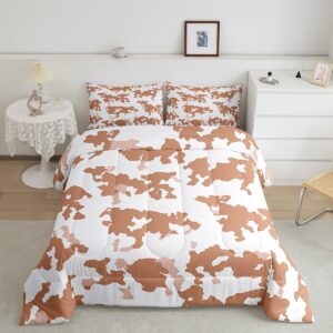 erosebridal ochre yellow cowhide bedding set farm animals quilt,bull cattle longhorn cow print comforter set farmhouse western animal skin duvet insert full,wild animal room decor for teen girls