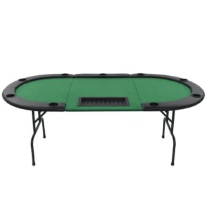 loibinfen 9-Player Oval Folding Poker Table, Folding Blackjack Casino Card Game Table with 9 Black Plastic Cup Holders, Folding Leisure Game Table, Portable Casino Table 81.1" x41.7 x29.9