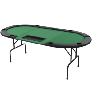 loibinfen 9-Player Oval Folding Poker Table, Folding Blackjack Casino Card Game Table with 9 Black Plastic Cup Holders, Folding Leisure Game Table, Portable Casino Table 81.1" x41.7 x29.9