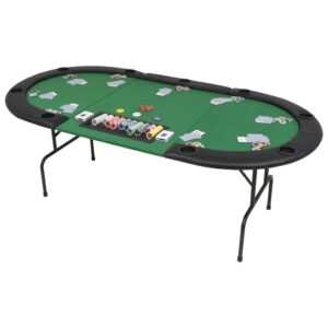 loibinfen 9-player oval folding poker table, folding blackjack casino card game table with 9 black plastic cup holders, folding leisure game table, portable casino table 81.1" x41.7 x29.9