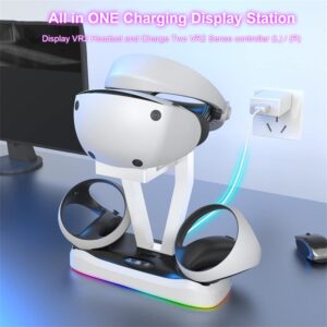 for PS5 VR2 Dual Sense Controller Charging Dock, for PSVR2 Magnetic Charging Station with RGB Lighting, VR2 Headset Display Stander VR Accessories