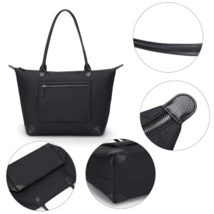 DORIS&JACKY Tote Bag for Women Large Nylon Purses and Handbags with Leather Handles Womens Ladies Waterproof Zipper Travel Work Shoulder Purse (Black)