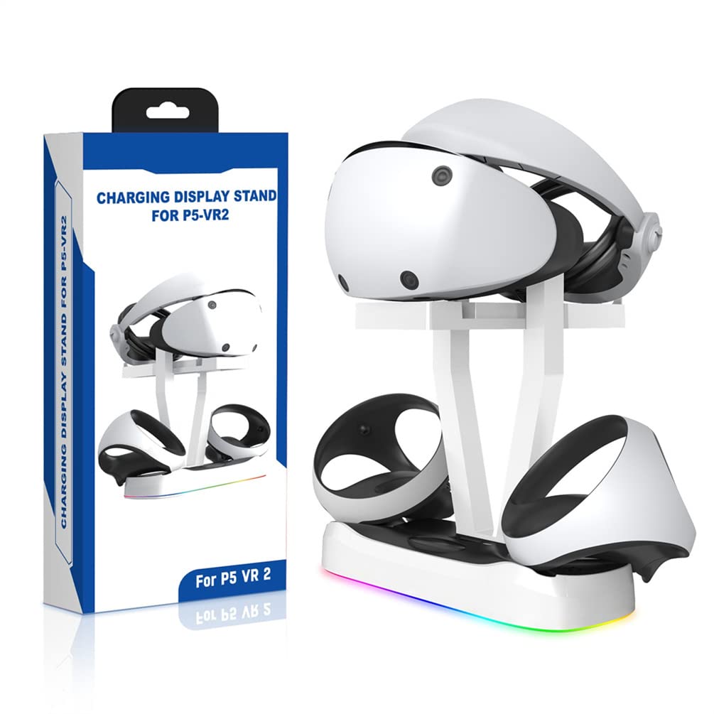 for PS5 VR2 Dual Sense Controller Charging Dock, for PSVR2 Magnetic Charging Station with RGB Lighting, VR2 Headset Display Stander VR Accessories