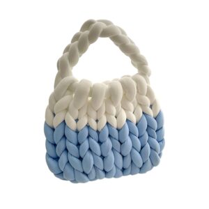 oxyplay thick cotton wool woven handbag, handmade coarse wool knitted bucket bag, diy cool purse,casual soft shoulder (blue)