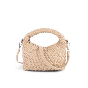 small hand woven handbags for women shoulder crossbody bag girls purses cassual top handle bags hobo curved tote phone bag (apricot)