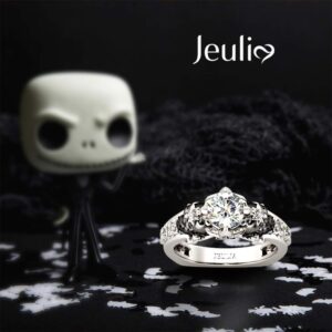 Jeulia 2 Carat Round Cut Diamond Skull Rings for Women Customized Bridal Sterling Silver TwoTone Wedding Band with European Shank Wedding Engagement Promise Rings for Her with GiftBox (10.5)