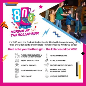 Murder at The Roller Rink: an 80s Teen Murder Mystery Game | Flexible 4-20+ Players | in-Person & Virtual Game Play Instructions | USB with Printable Files