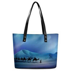 womens handbag camels desert landscape leather tote bag top handle satchel bags for lady